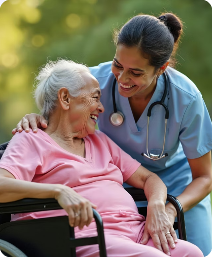Caregiver sharing a warm moment with a resident at Veona